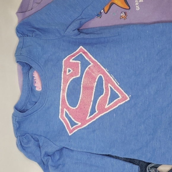 5/$30 BUNDLE of 3 T Shirts + Embroidered Jeans Elastic Supergirl Owl Long Sleeve - Picture 3 of 8